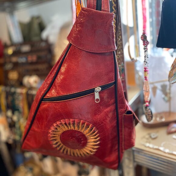 Egyptian Red Leather Backpack Made in Egypt - Picture 1 of 6